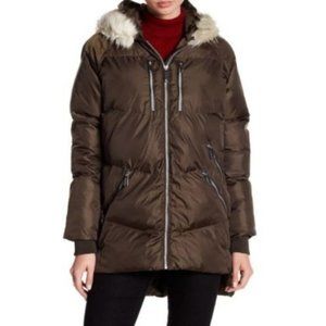 Sam Edelman Fur Trim Hooded Chocolate Puffer Coat